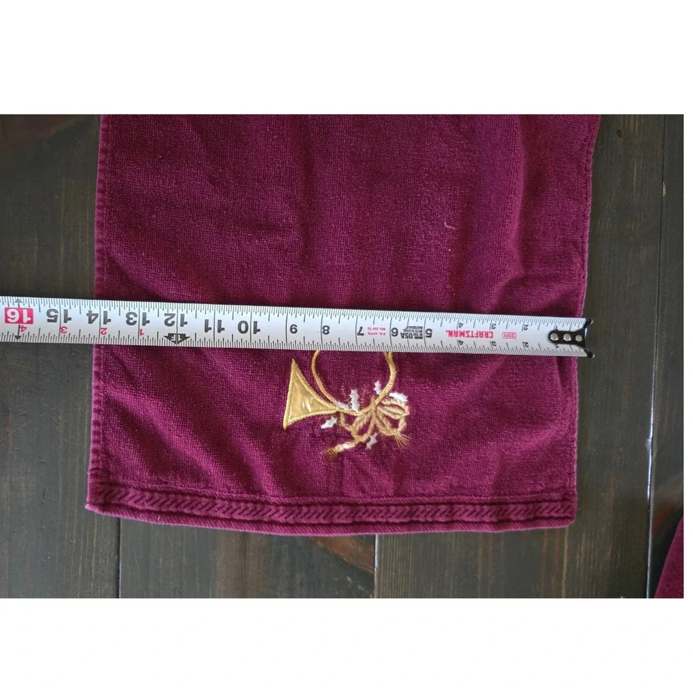 Burgundy Christmas Towel Set 4pc Gold Horn Holly Bath Hand Towels Holiday Decor